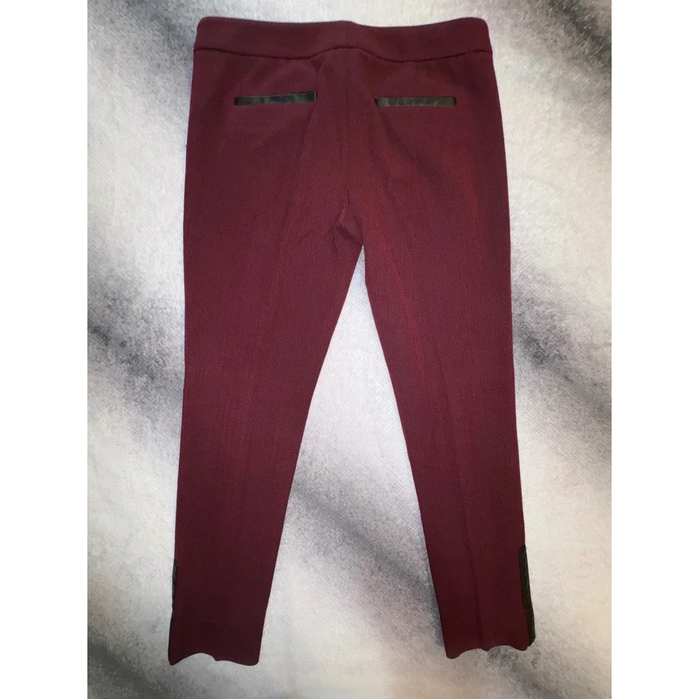 (B1) Banana Republic Sloan Burgundy Herringbone Faux Leather Trim Pant Womens 10
